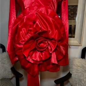 Elegant Red Satin Dress with Floral Detail
